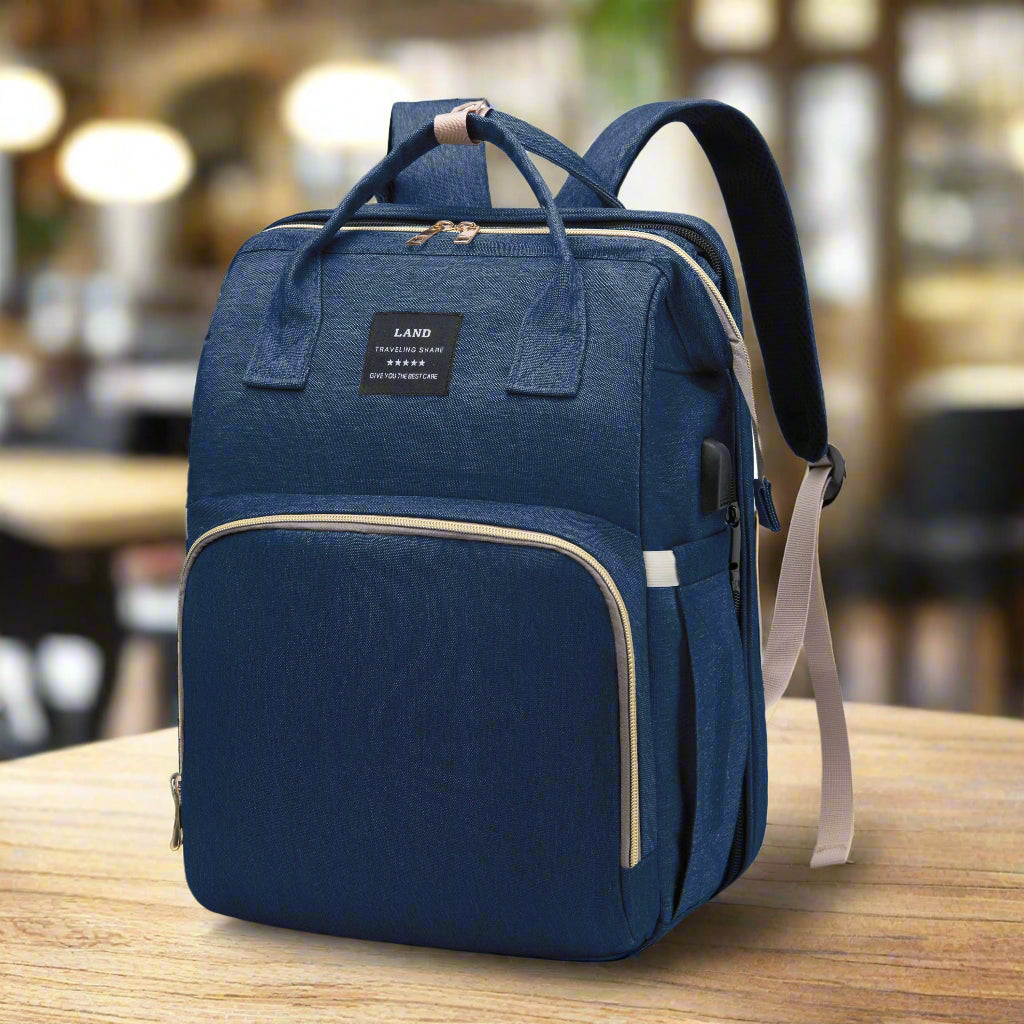 sac à dos à langer pliable bleu