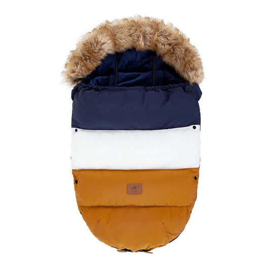 chancelière poussette imperméable bleu blanc marron