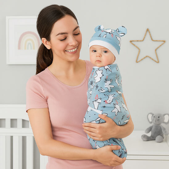 couverture emmaillotage bébé babys bleu maintien doux