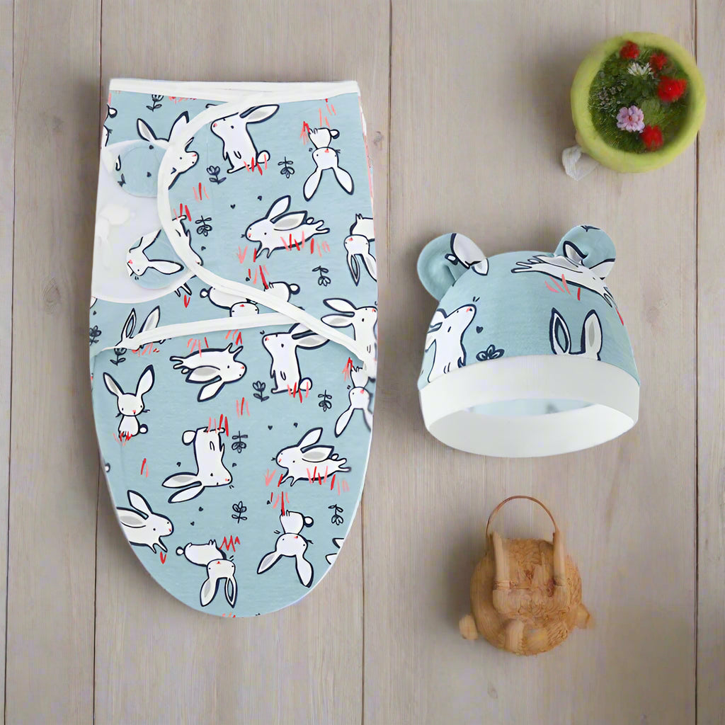 couverture emmaillotage bébé babys bleu réglable