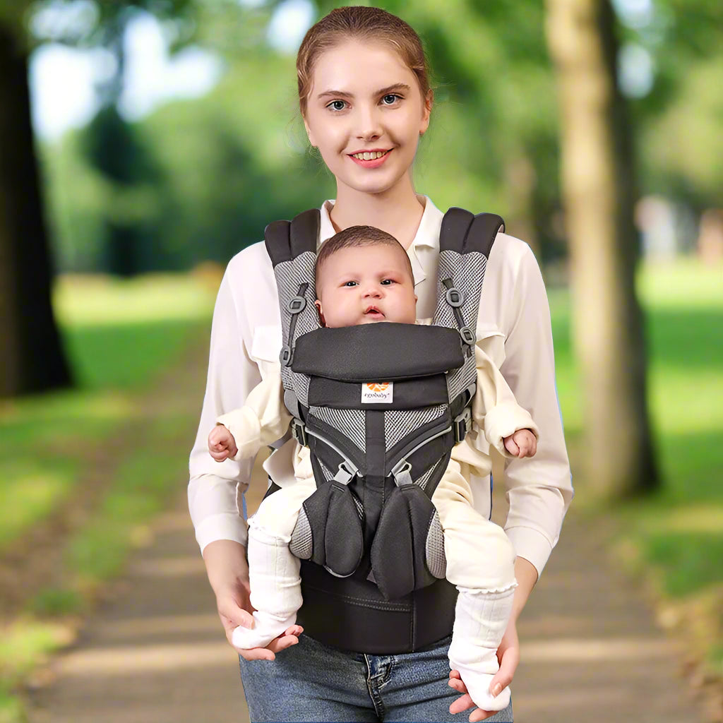 porte bebe gris bébé en position face au monde