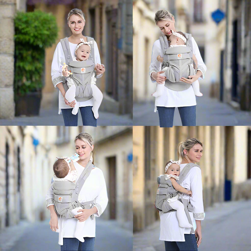 porte-bébé gris confortable avec bébé