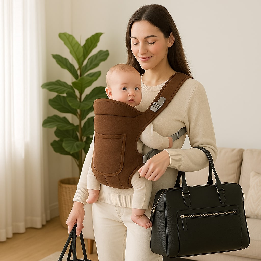 porte bebe naissance maron ergonomique position ventrale sécuritaire