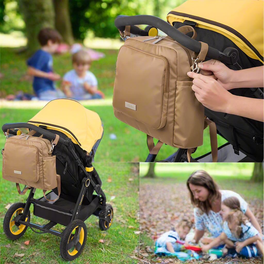 sac a dos a langer impermeable avec des bretelles rembourrées marron