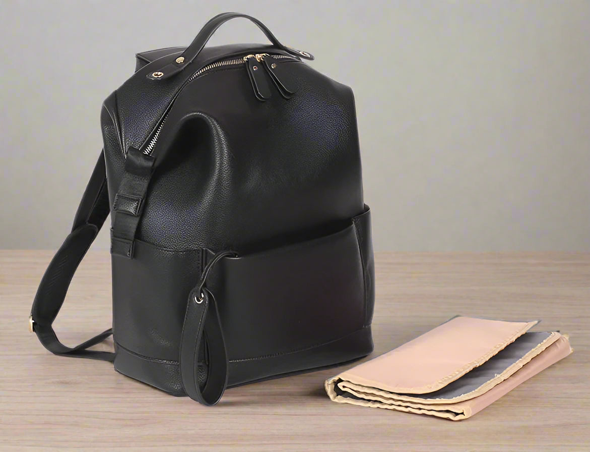 sac à langer sac à dos en cuir pu noir